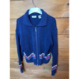 Limited America Blue Cotton Knit Zip Chunky Cardigan Sweater LTD 63 Rowing Mediu